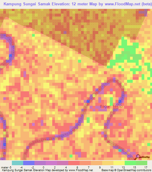 Kampung Sungai Samak,Malaysia Elevation Map