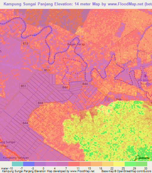 Kampung Sungai Panjang,Malaysia Elevation Map