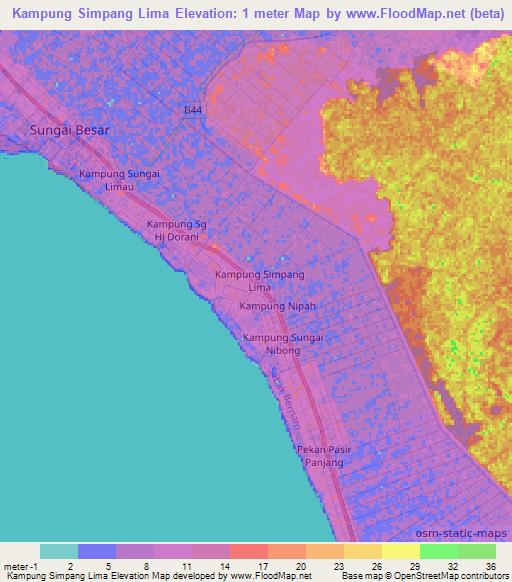 Kampung Simpang Lima,Malaysia Elevation Map