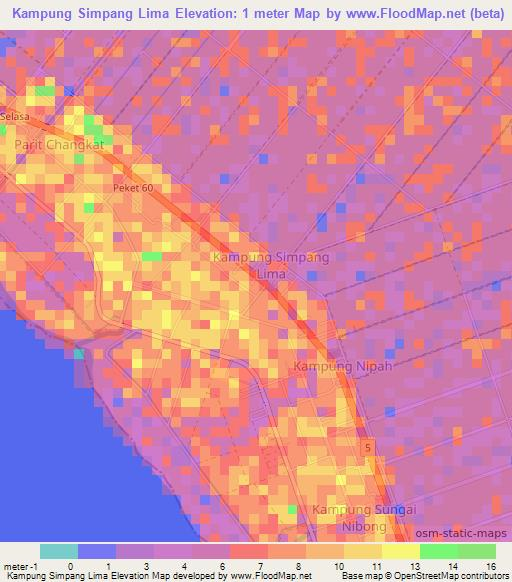 Kampung Simpang Lima,Malaysia Elevation Map