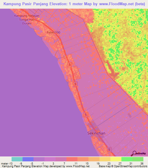 Kampung Pasir Panjang,Malaysia Elevation Map