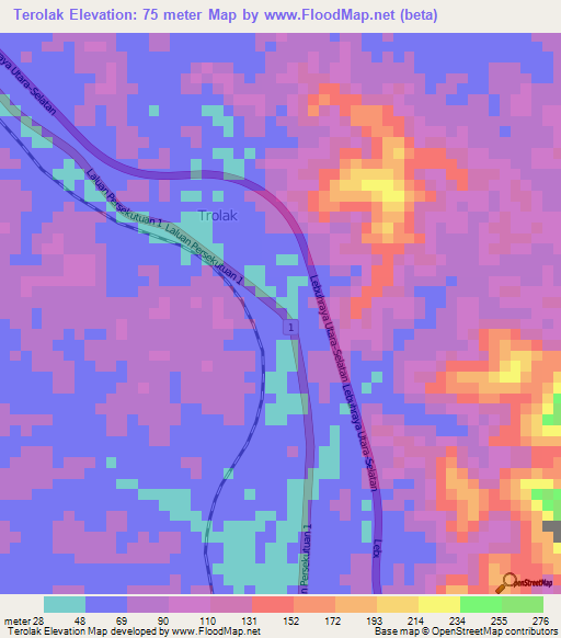 Terolak,Malaysia Elevation Map