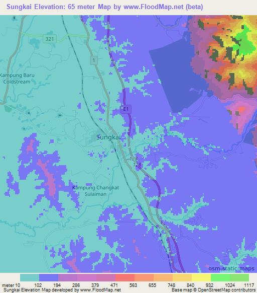 Sungkai,Malaysia Elevation Map