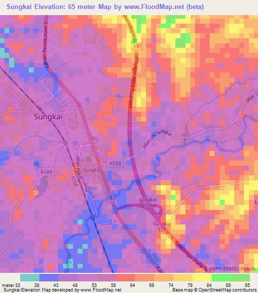 Sungkai,Malaysia Elevation Map