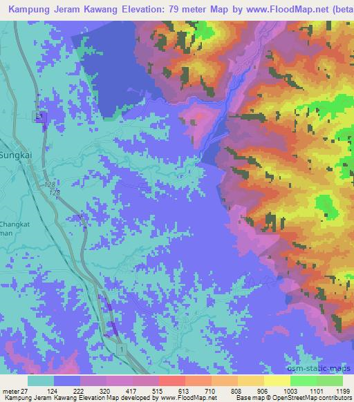 Kampung Jeram Kawang,Malaysia Elevation Map