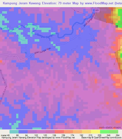 Kampung Jeram Kawang,Malaysia Elevation Map
