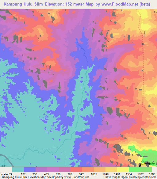 Kampung Hulu Slim,Malaysia Elevation Map