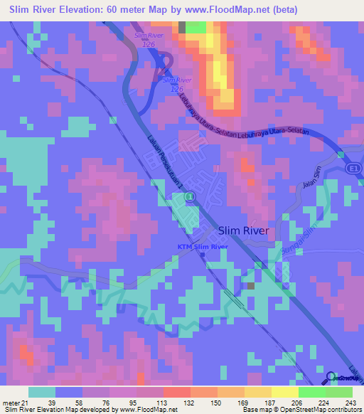 Slim River,Malaysia Elevation Map