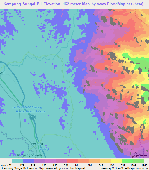 Kampung Sungai Bil,Malaysia Elevation Map