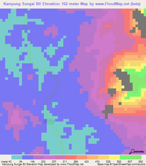 Kampung Sungai Bil,Malaysia Elevation Map