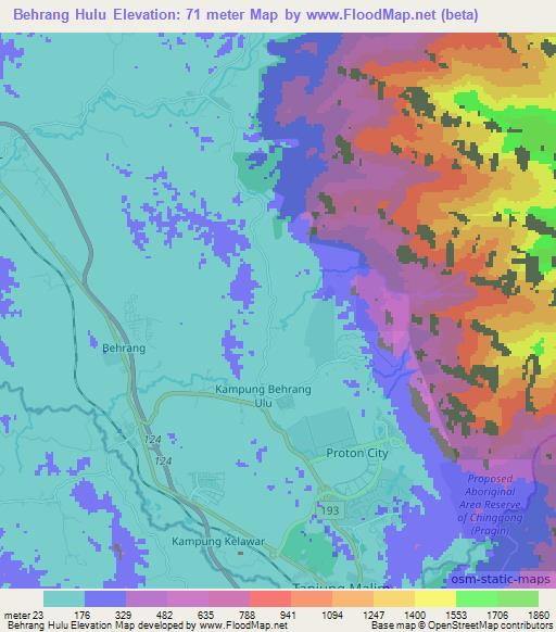 Behrang Hulu,Malaysia Elevation Map