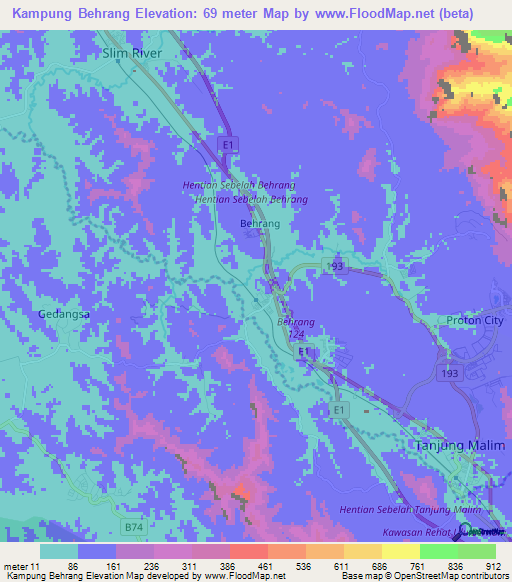 Kampung Behrang,Malaysia Elevation Map