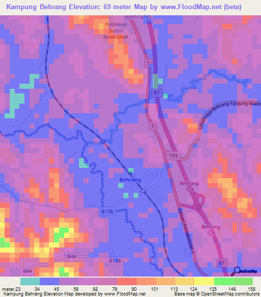 Kampung Behrang,Malaysia Elevation Map