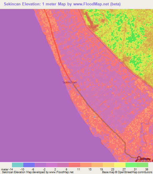 Sekincan,Malaysia Elevation Map