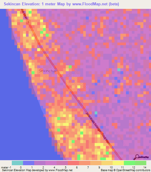 Sekincan,Malaysia Elevation Map