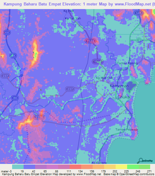 Kampung Baharu Batu Empat,Malaysia Elevation Map