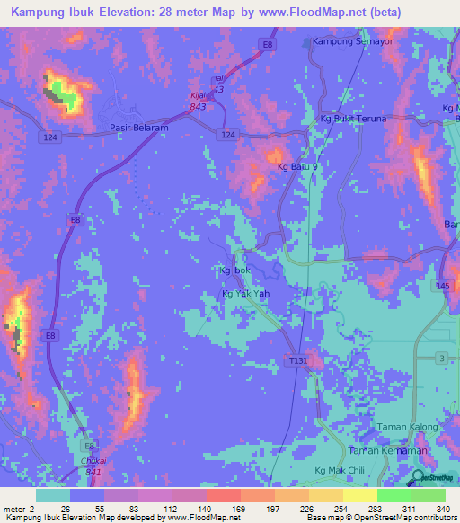 Kampung Ibuk,Malaysia Elevation Map