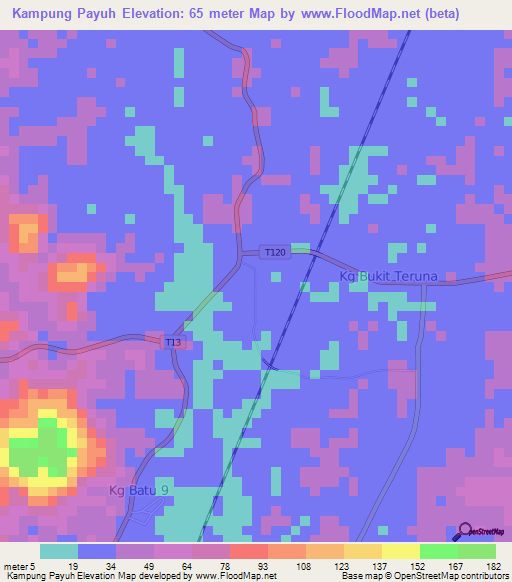 Kampung Payuh,Malaysia Elevation Map