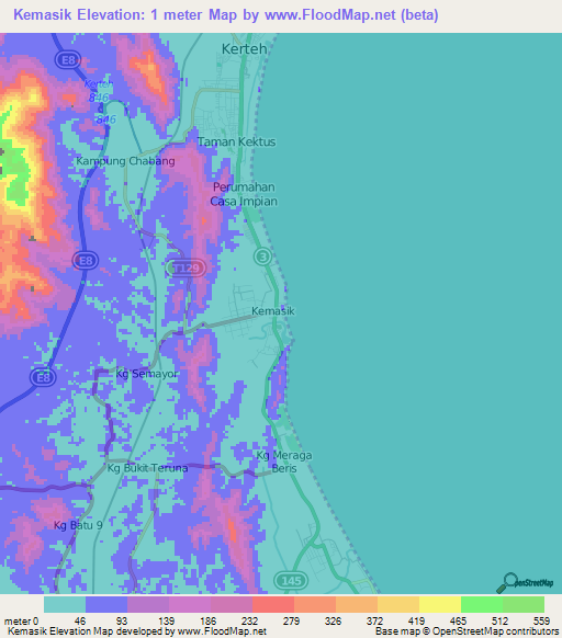 Kemasik,Malaysia Elevation Map