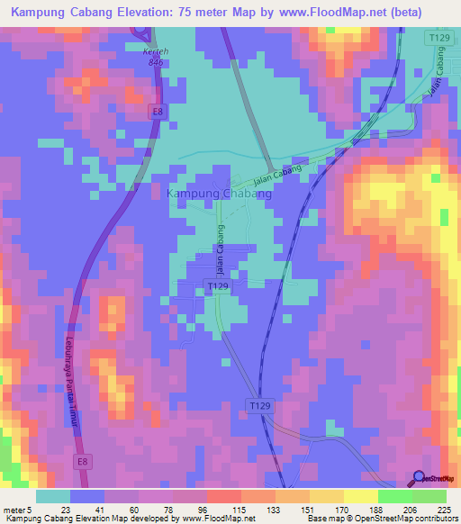 Kampung Cabang,Malaysia Elevation Map