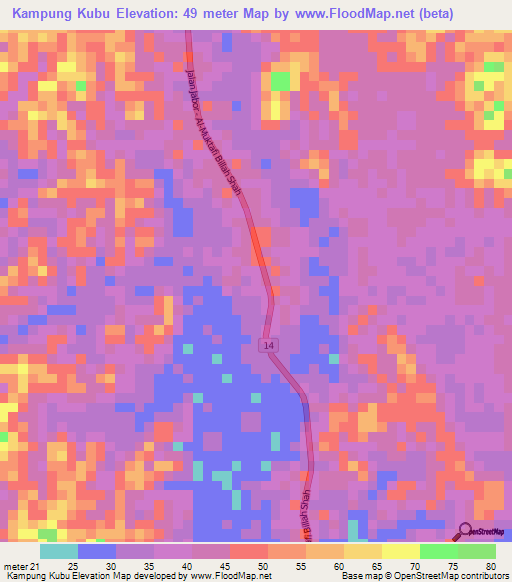 Kampung Kubu,Malaysia Elevation Map