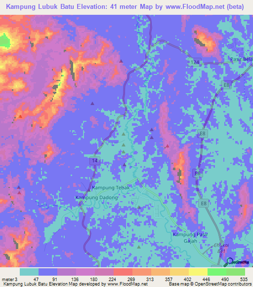 Kampung Lubuk Batu,Malaysia Elevation Map