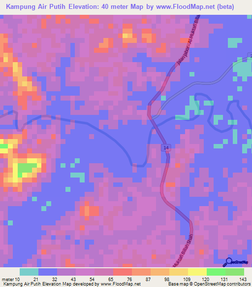 Kampung Air Putih,Malaysia Elevation Map