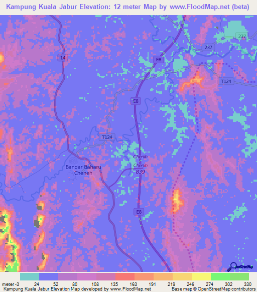 Kampung Kuala Jabur,Malaysia Elevation Map