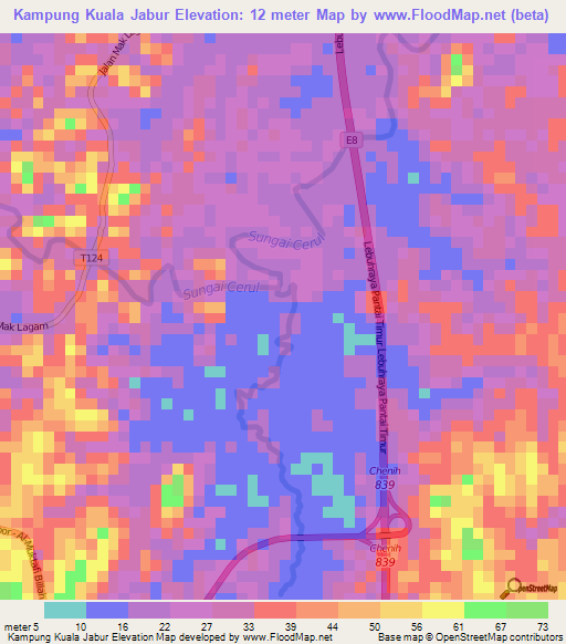 Kampung Kuala Jabur,Malaysia Elevation Map