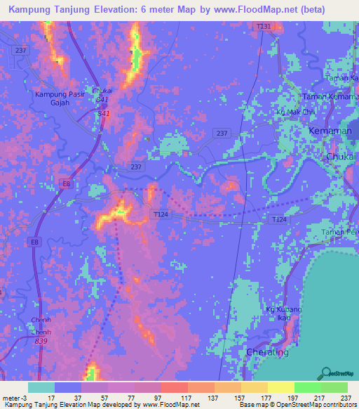 Kampung Tanjung,Malaysia Elevation Map