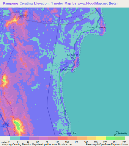 Kampung Cerating,Malaysia Elevation Map