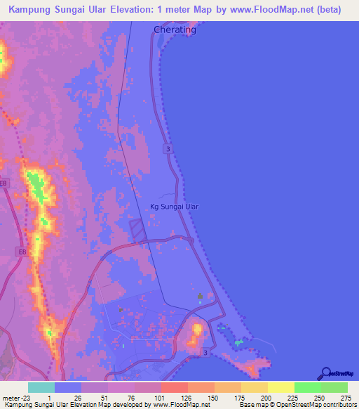 Kampung Sungai Ular,Malaysia Elevation Map