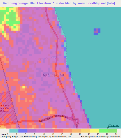 Kampung Sungai Ular,Malaysia Elevation Map