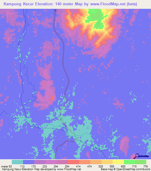 Kampung Kecur,Malaysia Elevation Map