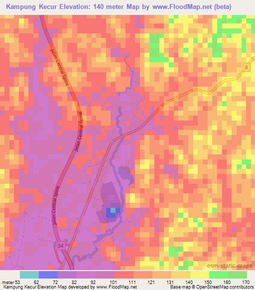 Kampung Kecur,Malaysia Elevation Map