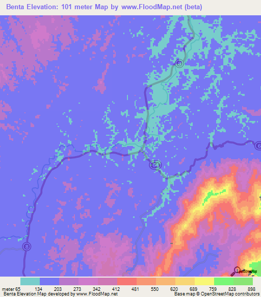 Benta,Malaysia Elevation Map