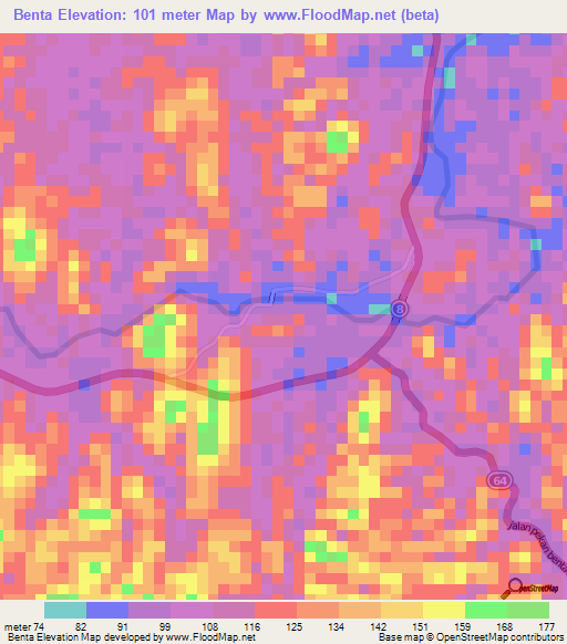 Benta,Malaysia Elevation Map