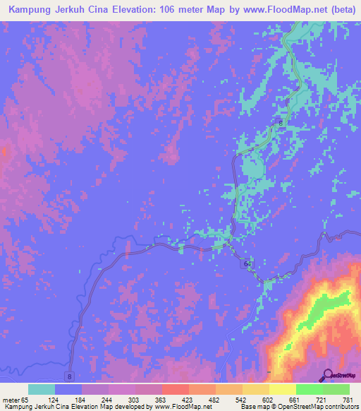 Kampung Jerkuh Cina,Malaysia Elevation Map