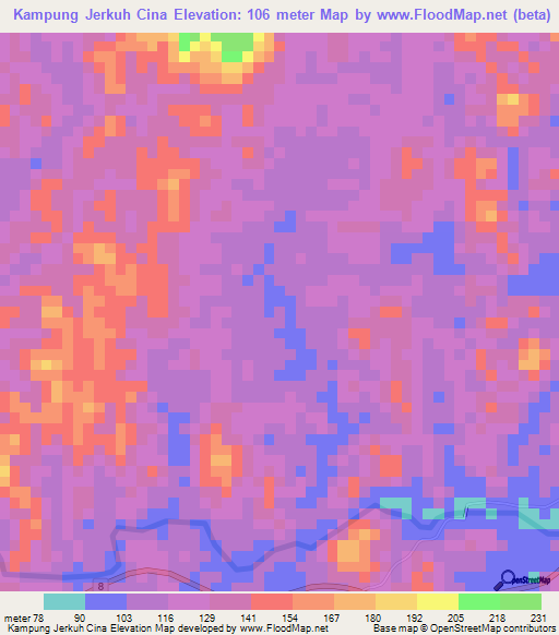 Kampung Jerkuh Cina,Malaysia Elevation Map