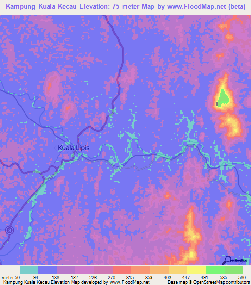 Kampung Kuala Kecau,Malaysia Elevation Map