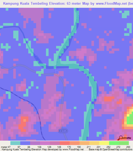 Kampung Kuala Tembeling,Malaysia Elevation Map