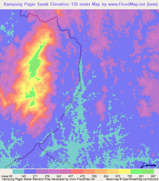 Kampung Pagar Sasak,Malaysia Elevation Map