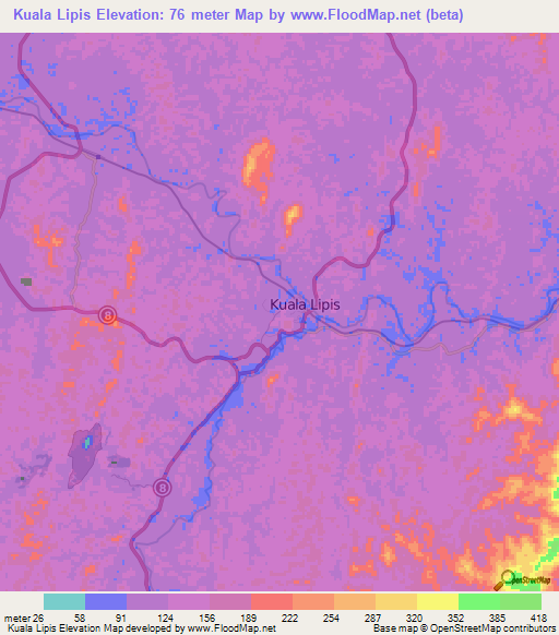 Kuala Lipis,Malaysia Elevation Map