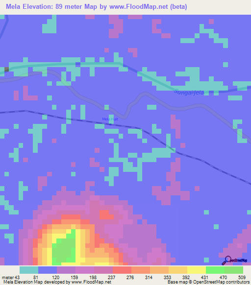 Mela,Malaysia Elevation Map