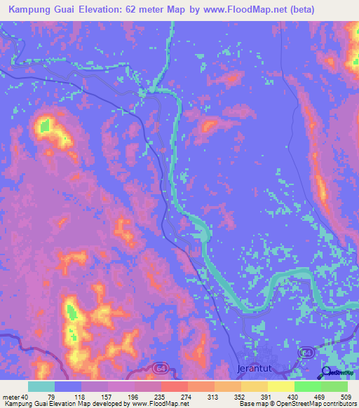 Kampung Guai,Malaysia Elevation Map