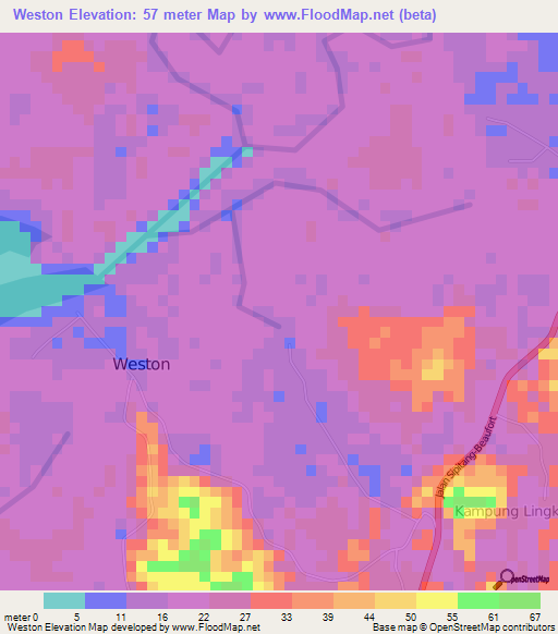 Weston,Malaysia Elevation Map