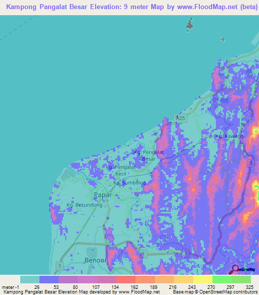 Kampong Pangalat Besar,Malaysia Elevation Map