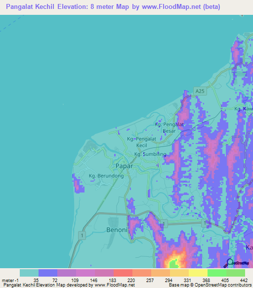 Pangalat Kechil,Malaysia Elevation Map