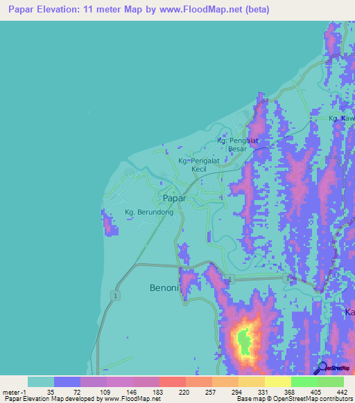 Papar,Malaysia Elevation Map