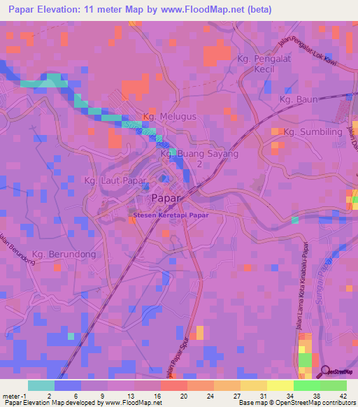 Papar,Malaysia Elevation Map